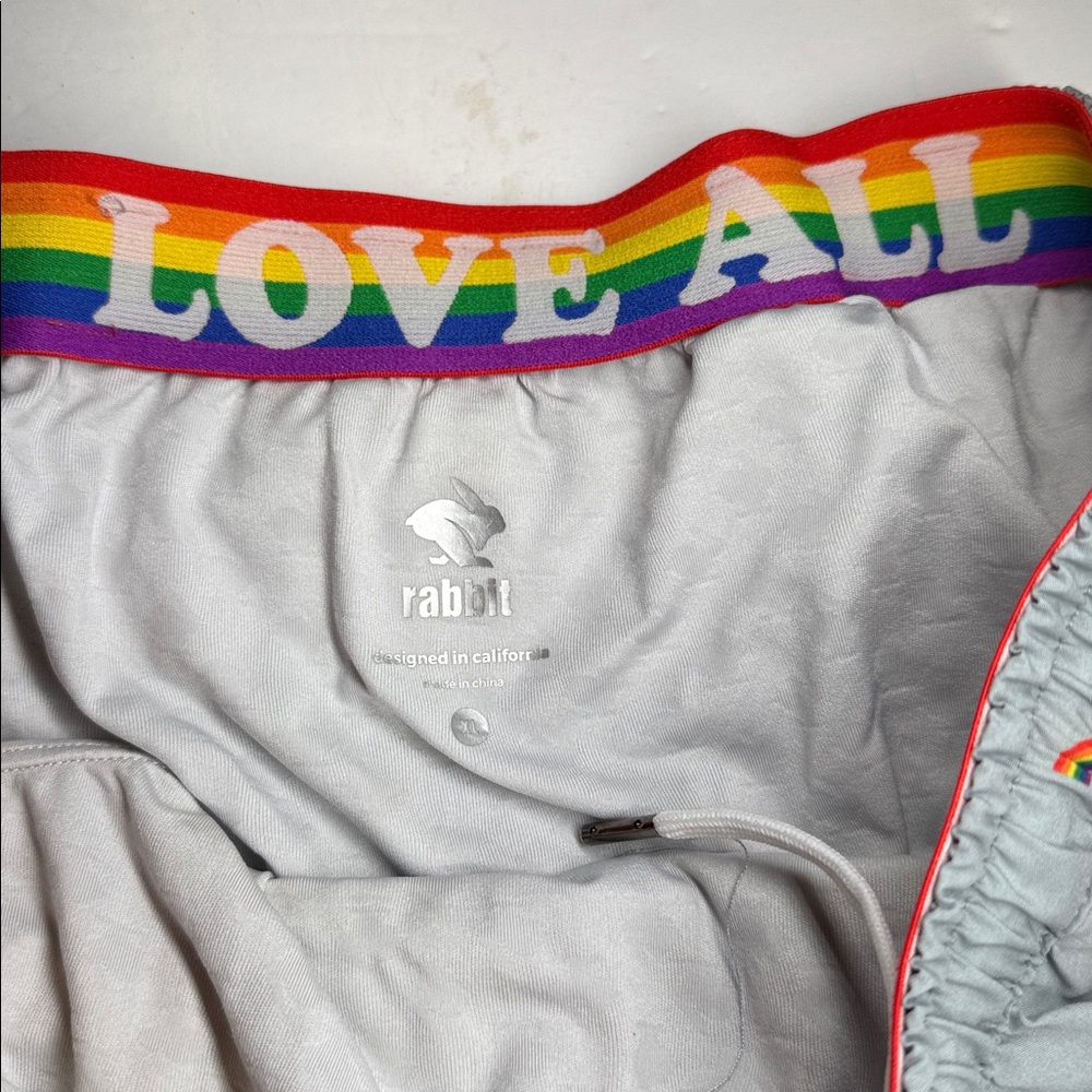 Rabbit Women's Repeats 2” rainbow love all Athletic running Shorts pride workout - Picture 7 of 9